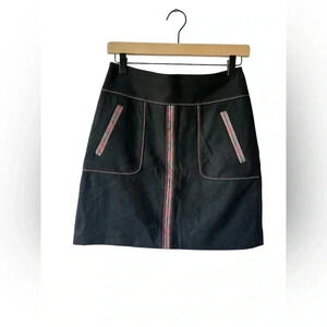 Loft Black Western Embroidered Wool Skirt 0